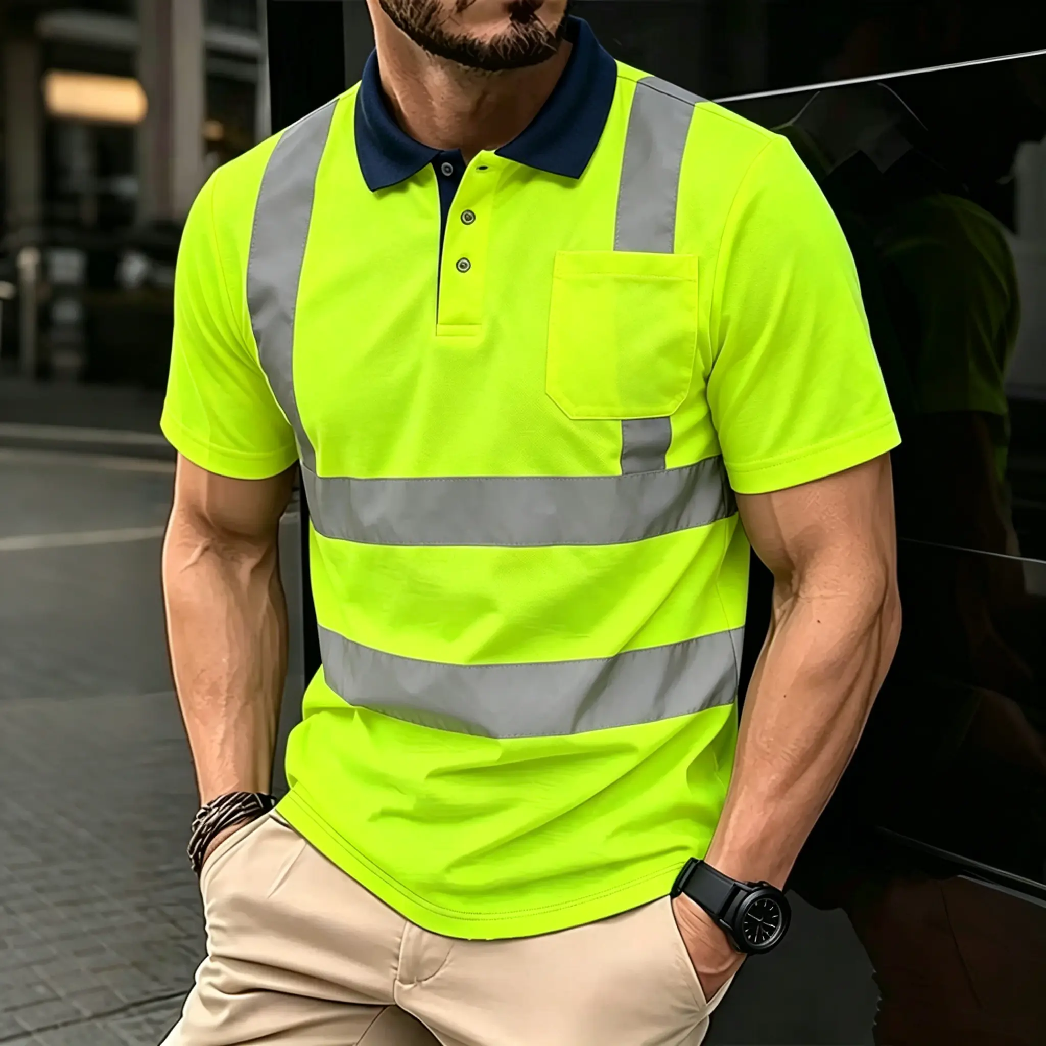 Reflective T-Shirt, High-Visibility Reflective Clothing At Night, Breathable Construction Site Reflective Polo Shirt, Reflective Clothing