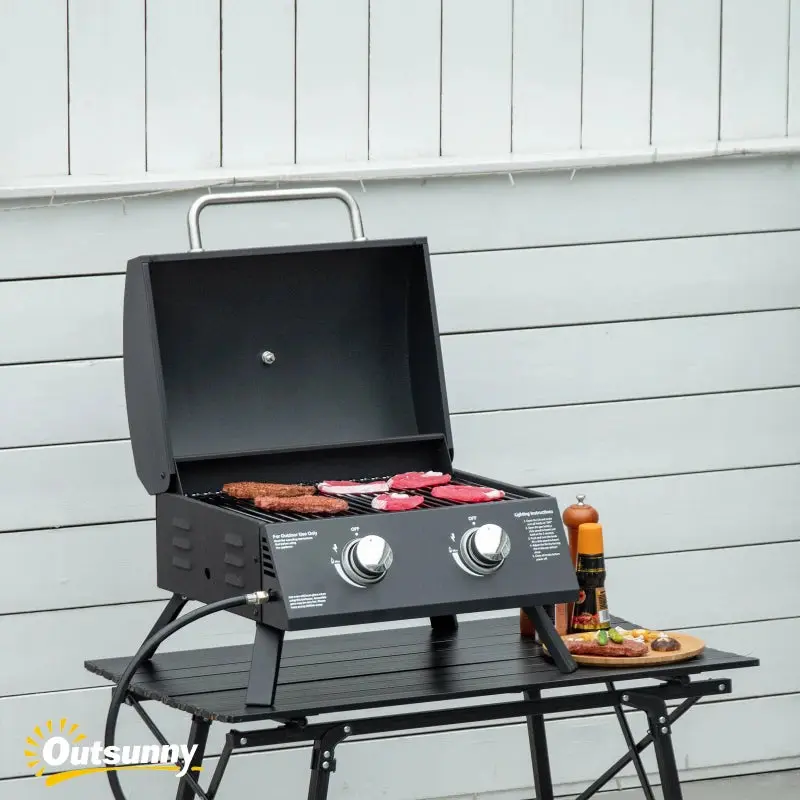 Outsunny 14" Portable Charcoal Grill, Tabletop Outdoor Small Grill with Heat Preservation Net, Venting System, Foldable Legs, Travel Size BBQ Perfect for Camping, Backyard, Tailgates, Black