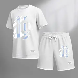 Men's 2-Piece Minimalist Number 10 Printed Menswear Set - Loose Short-Sleeve T-Shirt, Drawstring Shorts, Fitness Outfits for Spring, Summer Everyday Wear
