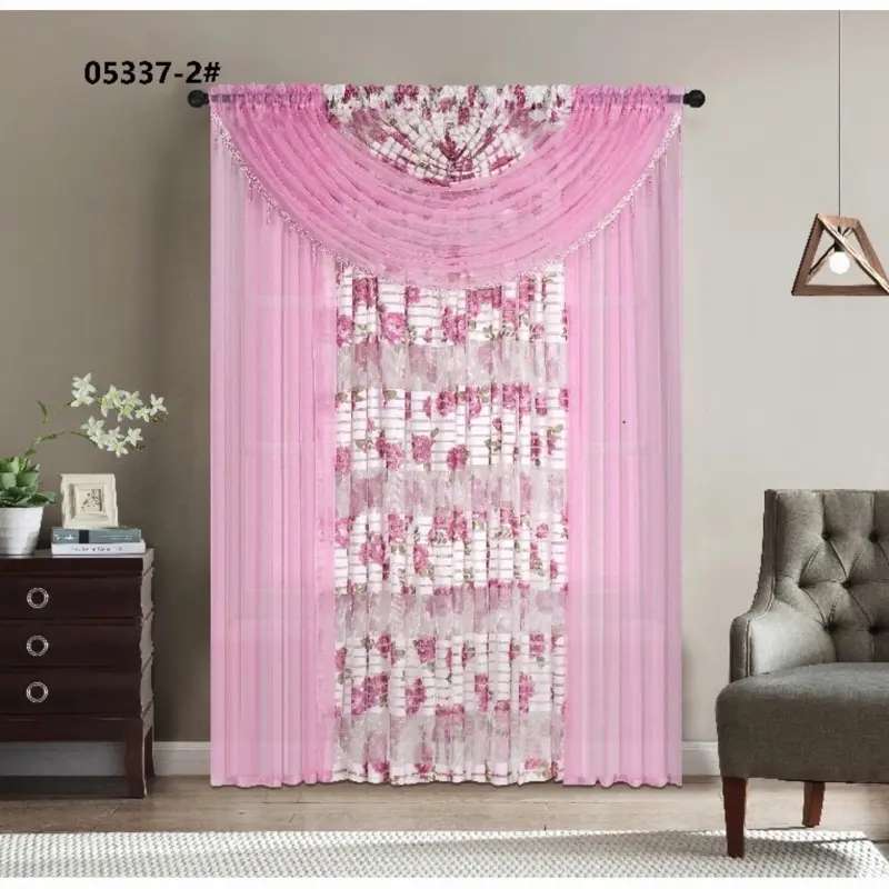 Coco santi 12 Sheer Curtains 05337-2# Pink Floral Design for Elegant Home Decor