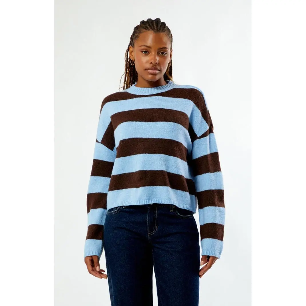 LA Hearts Women's Striped Cozy Crew Neck Sweater