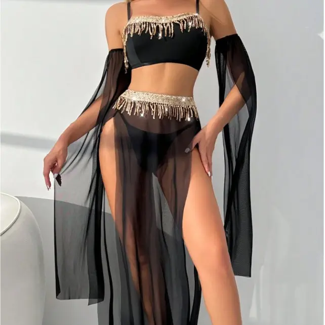 Sexy Tassel Pole Dance Outfit Belly Dance Sequin Lace Hot Outfit