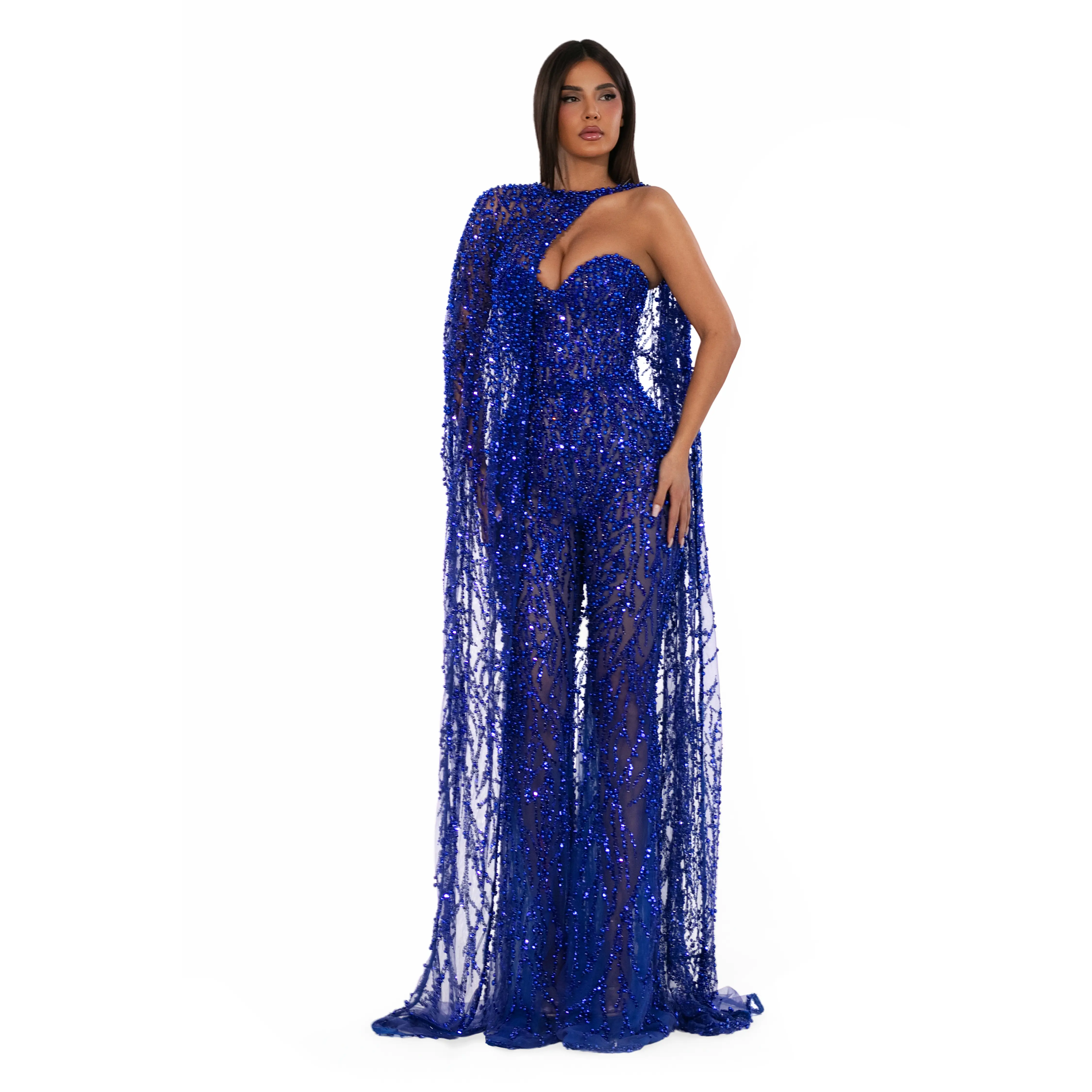 Embellished Cape Sweetheart Jumpsuit