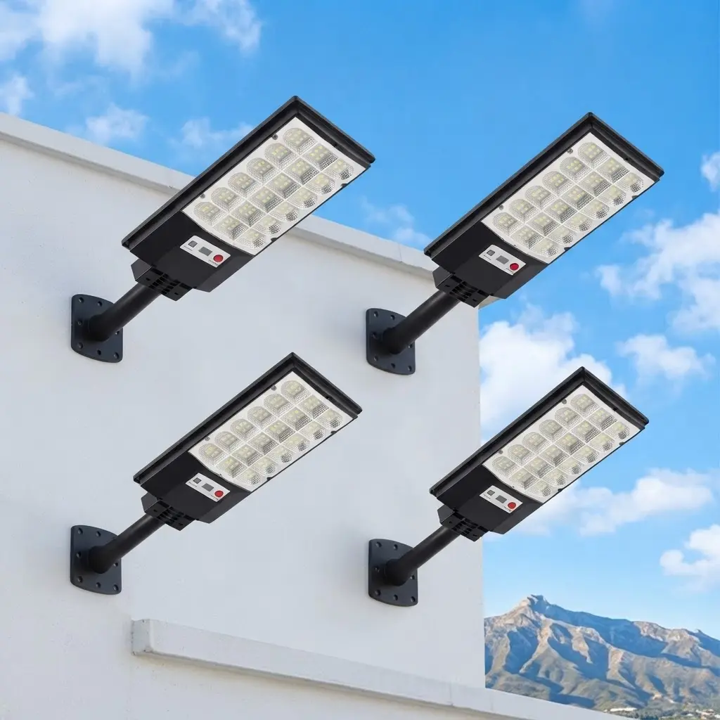 4-Pack Solar Outdoor Motion Sensor Flood Lights - IP65 Rated, Dusk-to-Dawn, Remote Control, ABS Housing, 1800mAh, 2-Year After-Sales Support, Wall-Mounted for Outdoor Spaces