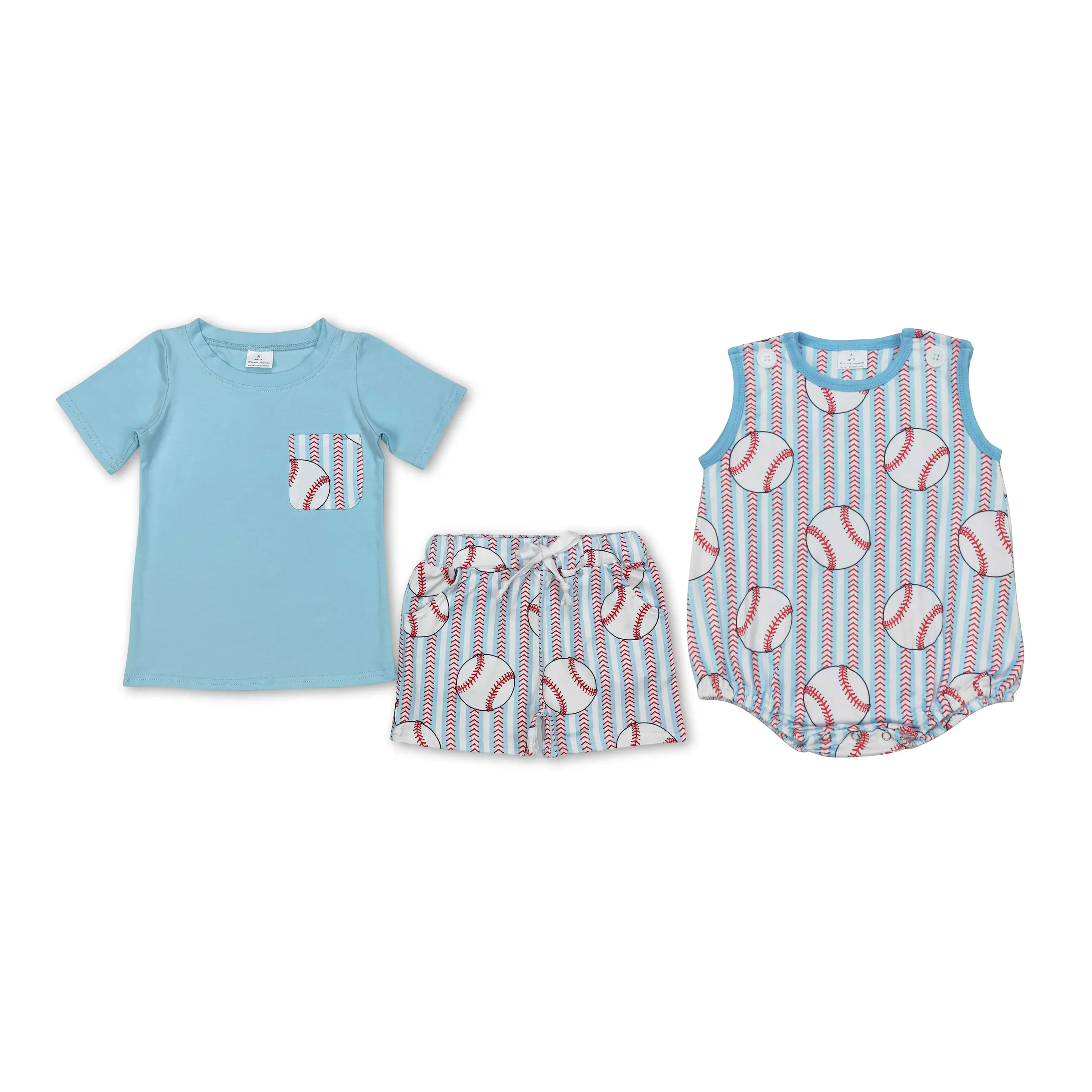 Baby Boy Baseball Short-Sleeve Matching Outfit Set, Baby Clothing, Fashion Clothes, Age-Tagged Child-Sized Boys' Sets