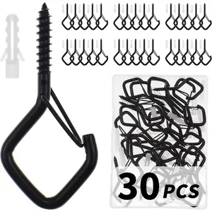 30 PCS Screw-in Cup Hanger Hooks with Safety Buckle, Windproof Screw Hooks Perfect for Hanging Outdoor String Lights, Plants, Patio Lights, Suitable for Ceiling and Wall Mount, 2.2 Inches Black