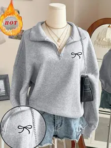 Women's Casual Fitted Knit Hoodie Sweatshirt, Fashion Street Style, Vintage Simple Design, Youth Campus Daily Wear, Comfortable Butterfly Knot Detail