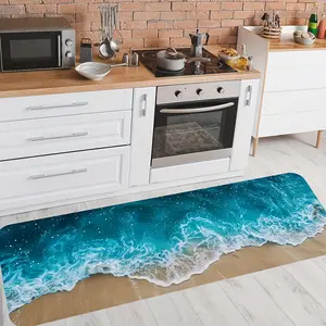 1pc Heavy-Duty Non-Slip Modern Retro Wave Print Kitchen Floor Mat, Soft Water Absorbent Machine-Washable Indoor Use Rug with Adhesive Backing & Thick Cushioning, Suitable for Entryway, Laundry Room