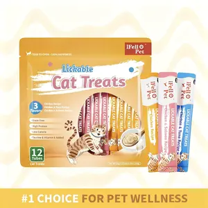 IFELLO PET Cat Treats Lickable, Variety Pack - Lickable Cat Treats Squeeze Up, with Tuna, Salmon, Chicken Flavor, Grain-Free for Skin & Coat Support, 0.53 oz(Pack of 12)