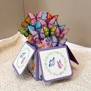 3D Butterfly Pop Up Card, Explosion Box Greeting Card Designs for Birthday, Anniversary & Mother's Day, Unique Handmade Gift for Her, Butterfly Cards