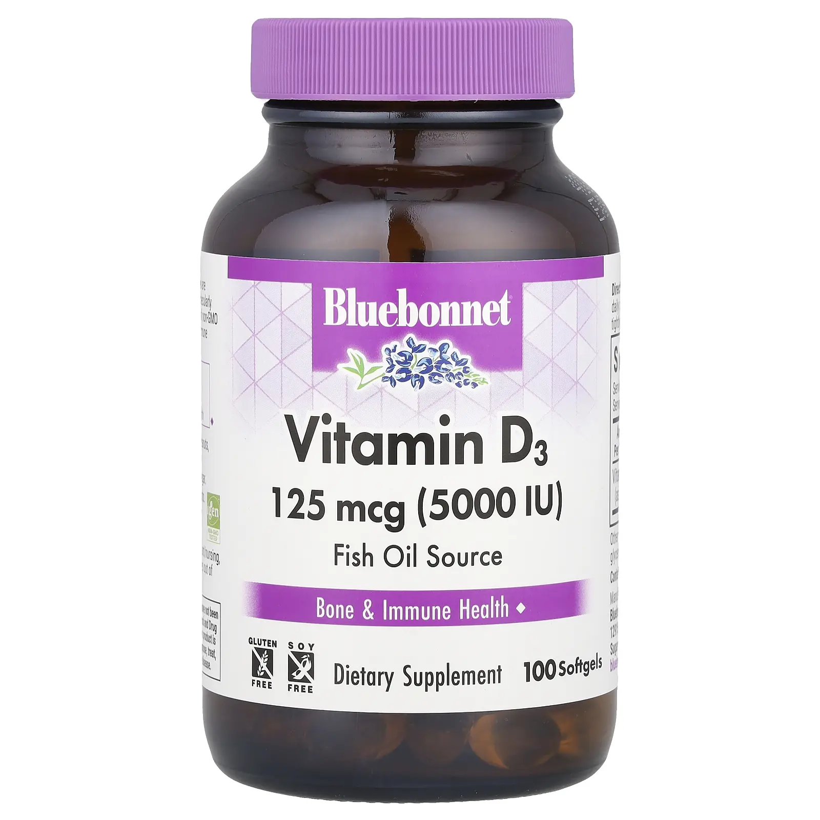 Bluebonnet Nutrition Vitamin D3, 125 mcg (5,000 IU), 100 Softgels Bluebonnet Nutrition Vitamin D3, 125 mcg (5,000 IU), 100 Softgels