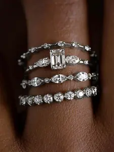 4 Pcs/set Glamorous Cubic Zirconia For Women For Valentine's Day Gift Wedding Party Jewelry Engagement Ring Set Wedding Promise Rings