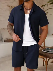 Men's Casual Vacation Short Sleeve Shirt Set, Summer Beach Men's Clothing, Menswear, Perfect for Holiday and Travel