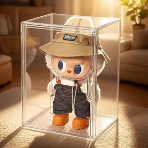 Labubu Display Box Transparent Labubu Big Leader Summer Doll Cotton Doll Blind Box Storage Cabinet Dustproof Organizer Boxes Cute Figure Box