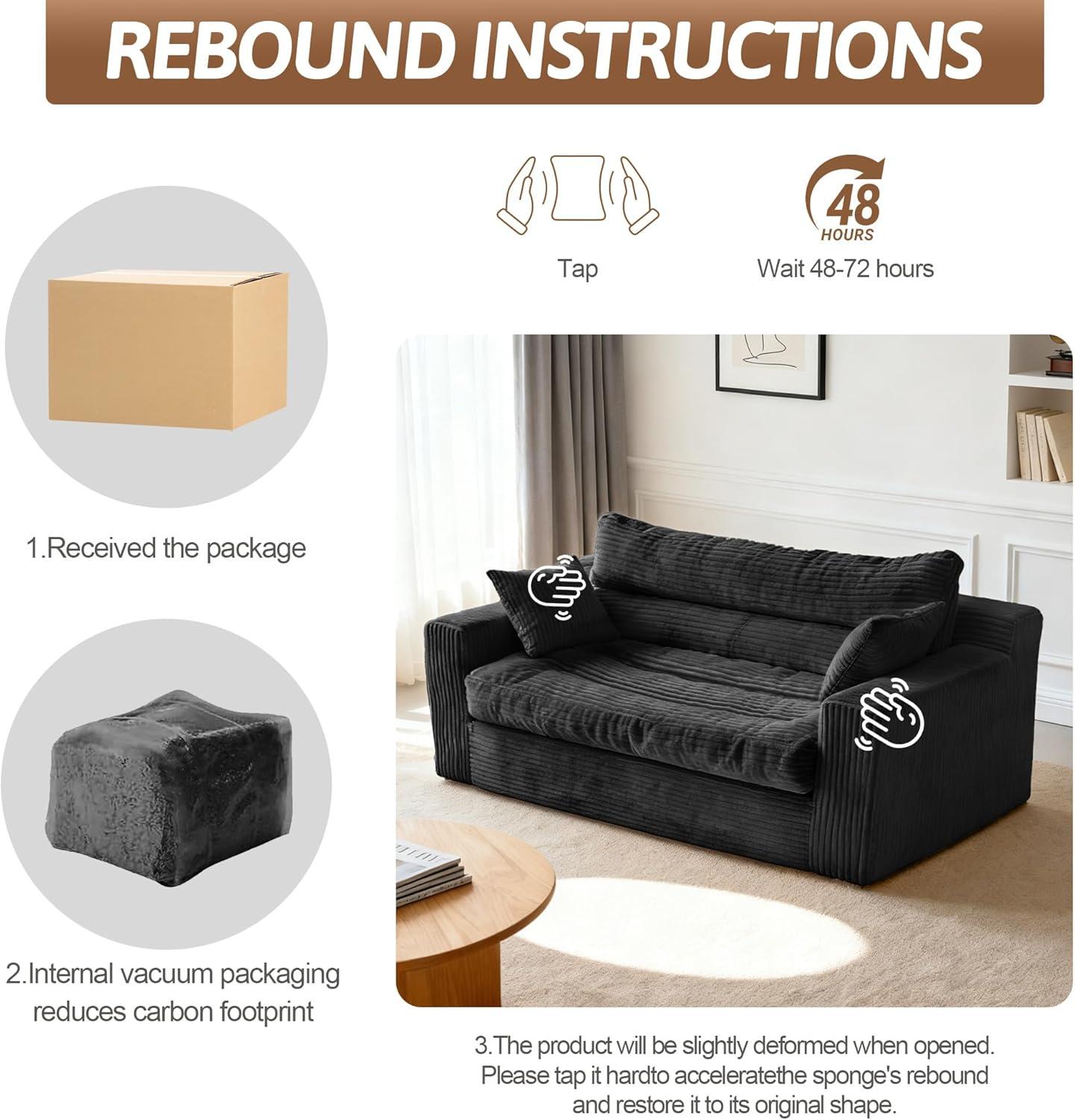 Winzoo Convertible Sofa Bed, Pull Out Boneless Couch Loveseat Floor Sofa Bed with Pillows, 2-Seater Folding Sofa Loveseat Boneless Couch for Living Room, Bedroom, Apartment, Office(Grey)