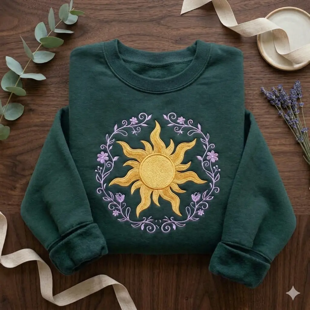 Cartoon Embroidered Sweatshirt, Inspired Crewneck, Princess Floral Embroidery Sweater, Cozy Fairytale Pullover