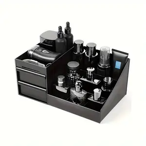 Men's Cologne Storage Box with Drawers, Modern Makeup Organizer, Durable Plastic, Multi-Functional Compartment Design, Multilayer Storage