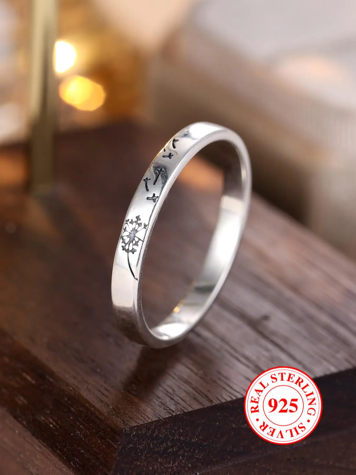 925 Sterling Silver Dandelion Engraved Ring, Fashion Accessories for Both Men & Women, Trendy All-match & Exquisite Jewelry for Birthday Gift