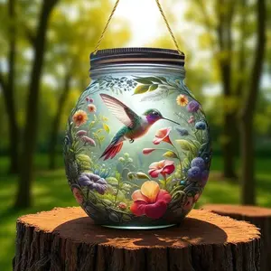 Hummingbird Rainforest Terrarium Art, Aquatic Pet Tank Decor, Nature-Inspired Floral Gift for Fish Tank Decorations