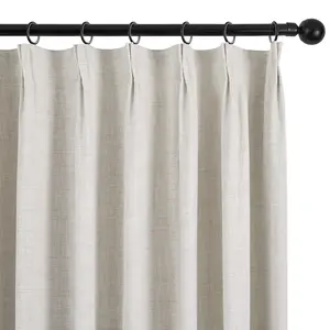 Deconovo Linen-Textured Blackout Pinch Pleated Curtains with Adjustable Plastic Curtain Hooks, Lined Pleated Window Drapes, Track & Ring Hook Compatible