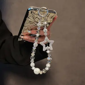 Sparkling 14cm/5.51 inch beaded wrist strap, luxury crystal star pendant bracelet, suitable for mobile phones, bags and accessories, mobile phone pendant