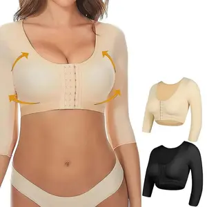 Upper Arm Shaping Sleeve Compression Tops Women's Post-Breast Surgery Push-Up Bra Shaper Cropped Tops with Front Closure,Shapewear