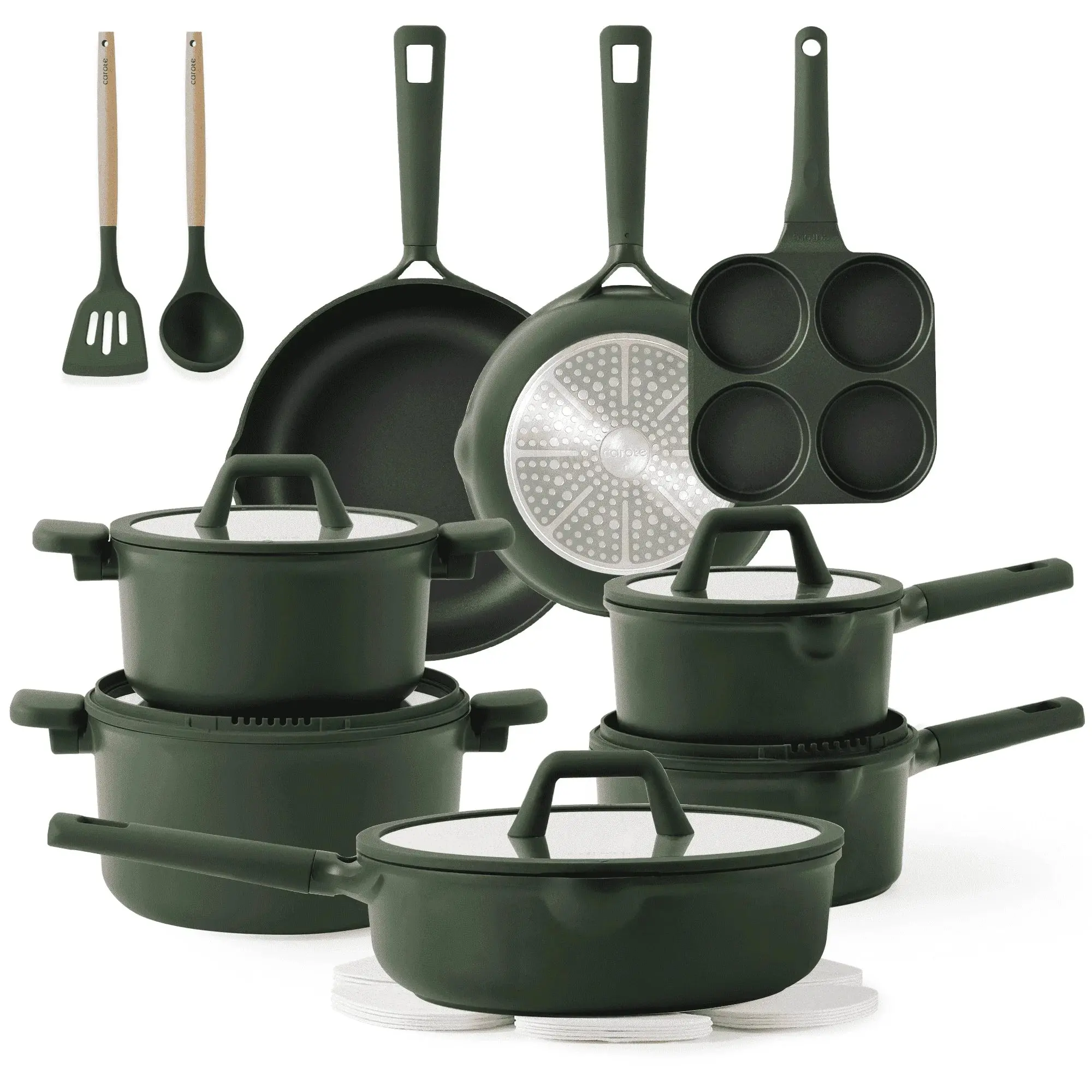 Nonstick Pots and Pans Set – 19-Piece Induction-Compatible Cookware in Dark Green