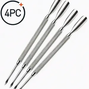 4pcs Cuticle Pusher Set, Double-Sided Design, Sharp Edge & Spoon-Shaped, Dual-Ended Cuticle Removal Tool, Stainless Steel Nail Care Accessory, Manicure