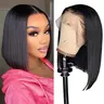 CHUDI Women's 13x6 HD Transparent Virgin Human Hair Straight Lace Front Bob Wig, 200-220 Density Short Adjustable, Pre-Plucked with Baby Hair, Natural Hairline, Soft & No Shedding, Hd Transparent Wig, Lace Front Bobs