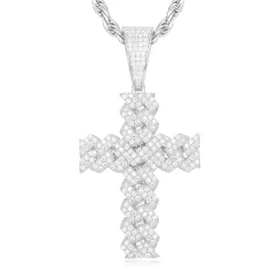 UCCIYO Cross Pendant P259 D Color VVS Synthetic Moissanite Iced Out Twisted Cross Pendant Necklace Iced Out Bling 925 Sterling Silver Cross Charm Men Women Hip Hop Jewelry Gift【P259】