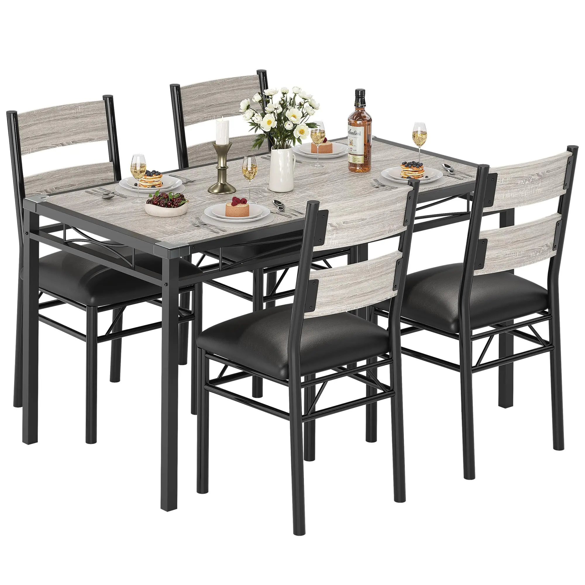 Garvee New Upgraded Dining Table Chair Set [1 Table+2 Chairs or 1 Table+4 Chairs] with Sturdy Metal Legs and Thickened Steel Frames, Space-Saving Design with PU Upholstered Chairs,
