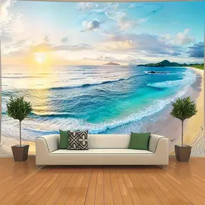 Oversized Ocean View Tapestry, Decorative Tapestry, Tapestry Wall Art, Weaving Polyester Fabric, Horizontal Home Office Decoration, Durable and Easy to Clean, Tapestry Room Decor, Ocean Themed Living Room Wall Decor