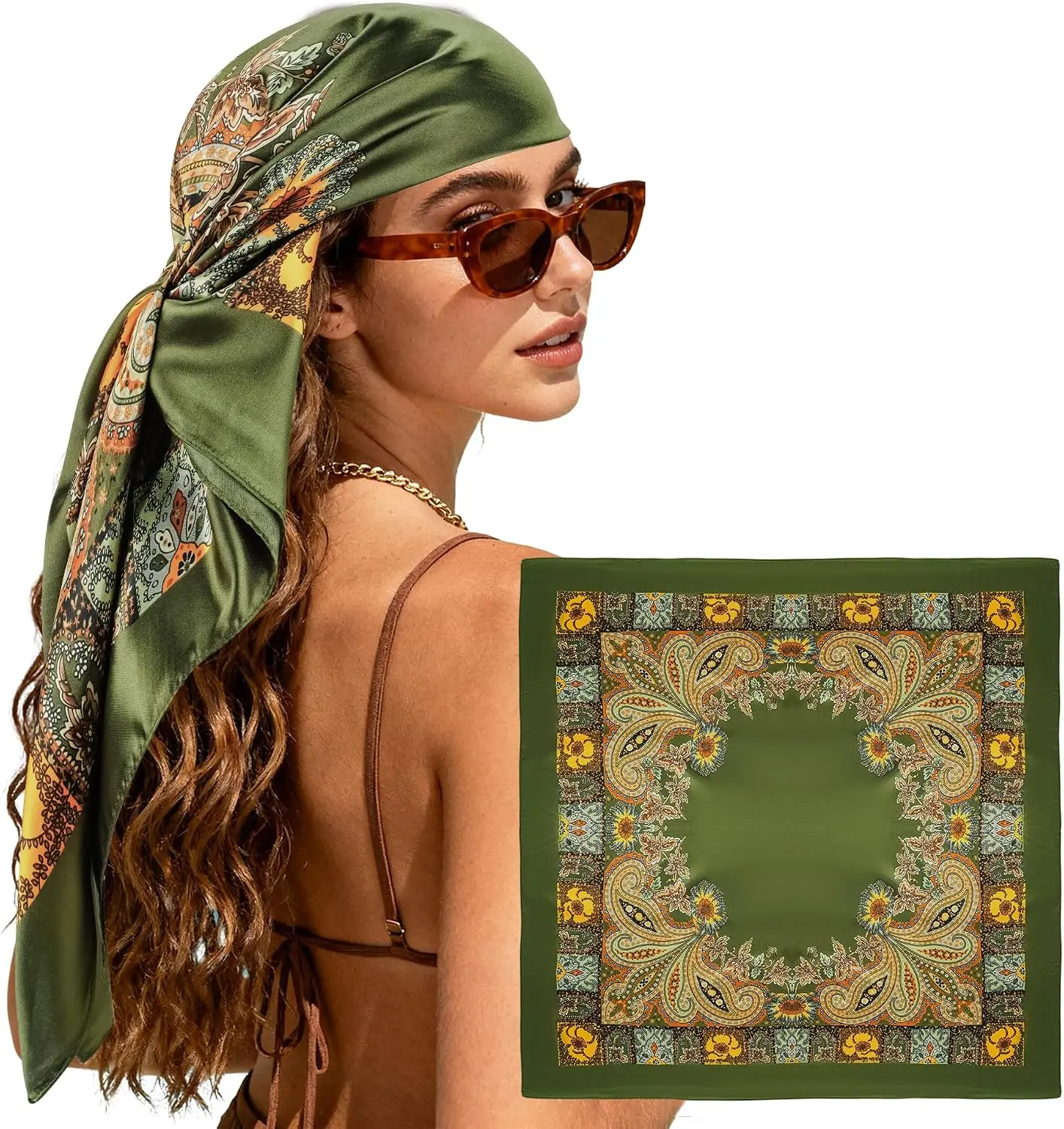 Women's Large Square Satin Head Scarf Bandana - 35" Silk-Like Fashion Hair Wrapping Accessory