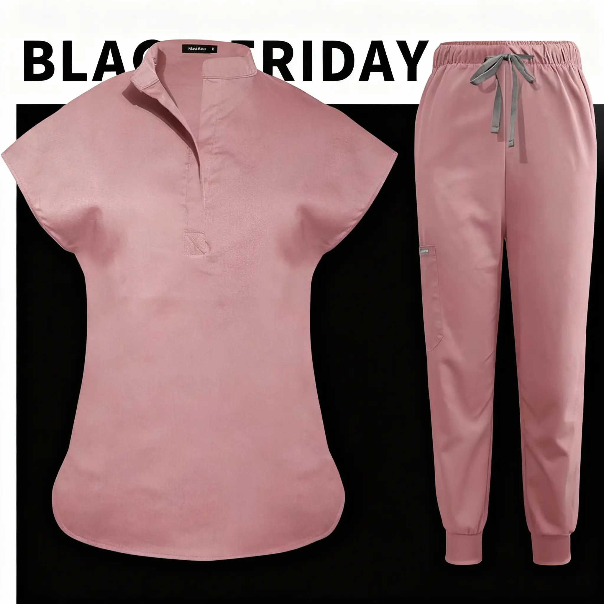 Women's Basic Nursing Scrubs Set - Stretch Fitted Minimalist Top & Jogger Trousers with Multi Pockets, Sun Protection Long Sleeve Clothes for Nurse Workwear & Outdoor Use