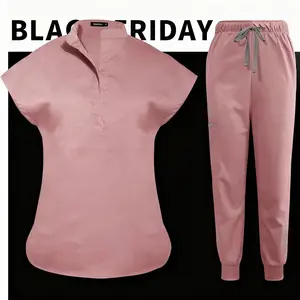 Women's Scrubs Set, Stretch Fitted Minimalist Jogger Suit with Multi-Pocket Top & Pants, Nurse Workwear for Medical Professionals
