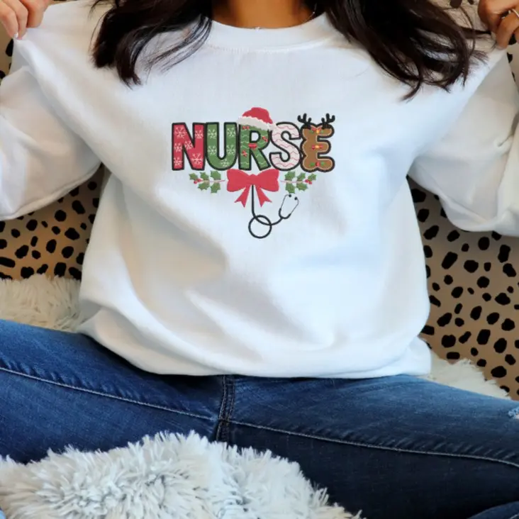 Embroidery Nurse Sweater, Embroidered Christmas Nurse Sweater, Ugly Christmas Sweater, Nurse Christmas Sweater, Christmas Sweater Nurse