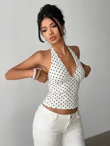 Women's Polka Dot Halter Top, Perfect Gift, Holiday, Y2K Style, Elegant Party Wear, Bikini, Beach Swimsuit, Fitness Clothing