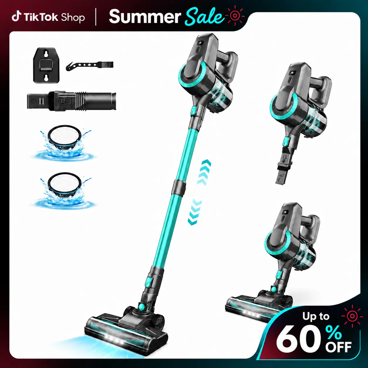 [SummerSale]Devoac Cordless Vacuum Cleaner,8-in-1 Rechargeable Stick Vacuum,Up to 40mins Runtime,Powerful Suction,Lightweight,Versatile for Hardwood Floors\Car\Carpets\Pet Hair