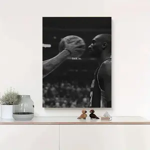 [Wooden Framed Canvas Painting] Kobe Bryant "Lock In" Motivational Basketball Canvas Print, Black & White Sports Wall Decor, High-Quality Home Decor Poster, wicked good poster,Wrapped Canvas