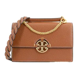 Tory Burch Miller Woven Leather and Suede Accordion Crossbody Bag for Women, Mini, Brown