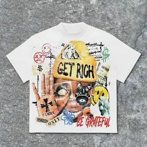 Vintage Get Rich Abstract Portrait Graphics Cotton T-Shirt Casual Oversized Y2k Streetwear Top Tee for Men Women jesus  shirts