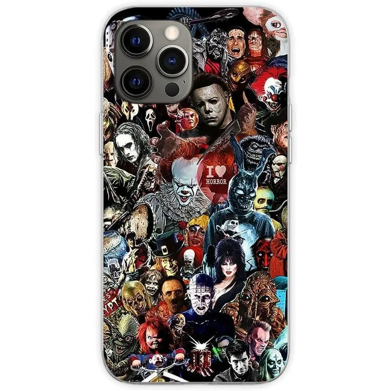 Sistger Custom Classic Love Horror Movie Characters Halloween Polycarbonate Cellphone Case - Dual-Layer, Impact-Resistance, Shockproof Rubber Casing for iPhone 11-17 Pro/Max Mini, Halloween Fans' Protection Accessory with Resistance