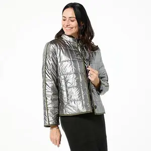 Jaclyn Smith Button-Front Contrast Trim Quilted Jacket