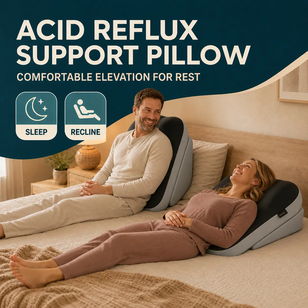 2pcs Adjustable Backrest Wedge Pillow for Reading In Bed, Detachable Split Design with Supportive Non-Slip Lumbar And Neck Cushions for Home Office And Relaxation