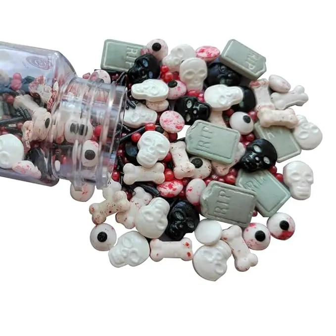 1 Bottle Candy Eyeballs Bloody Red Eyes Dog Bones Cake Cupcake Toppers Cookie Decorations Edible Dessert Sprinkles Mix for Halloween Cake Cupcakes Decoration