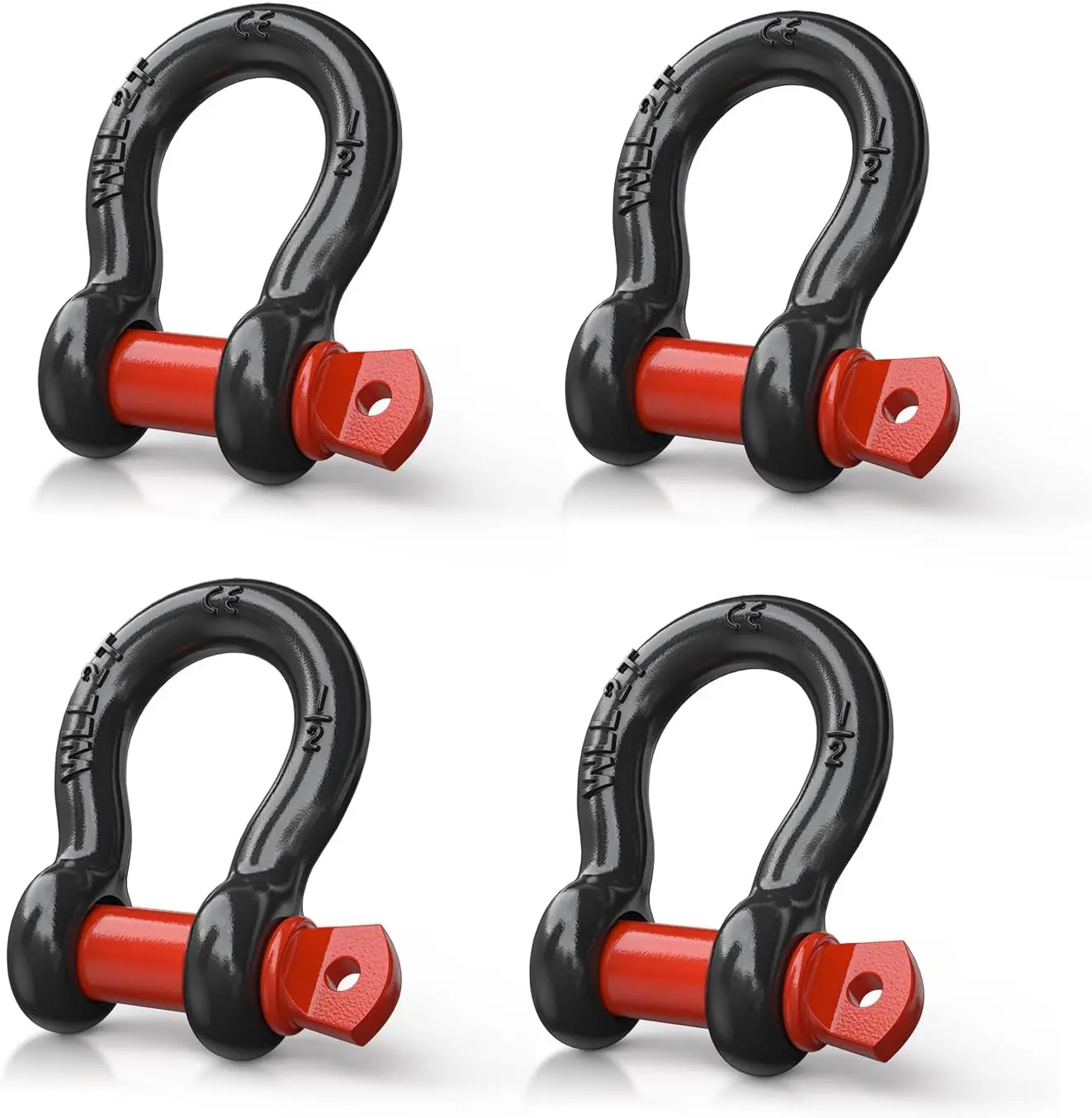 Nilight 4-Pack 1/2" D-Ring Shackles with Chains, 2-T Capacity Heavy-Duty Off-Road Recovery Kit, Black & Red Automotive Tie-Down Escape Tools, Snatch Blocks, 12 Ton (26455 Lbs)