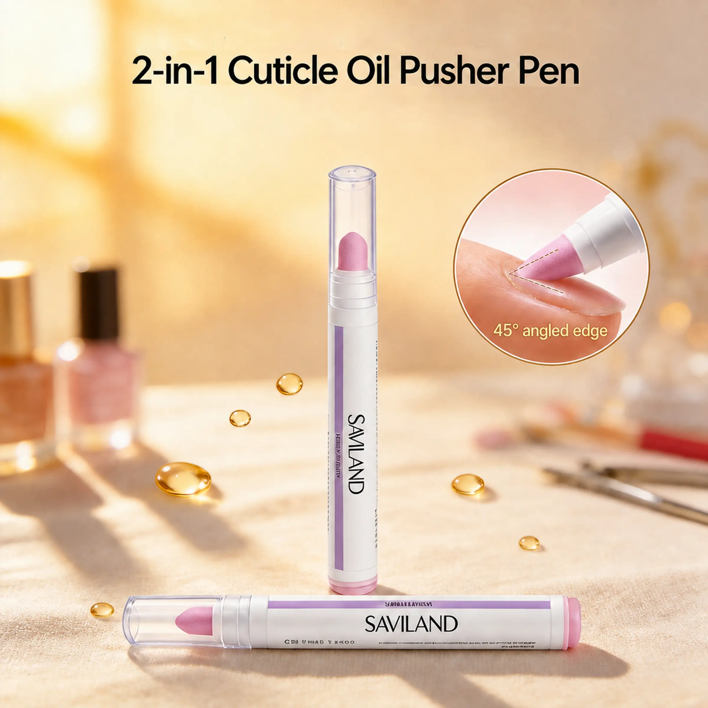 SAVILAND Cuticle Remover Pen Set: 2PCS Ceramic Cuticle Pusher & 4.5ml Cuticle Oil Pen for Nail Growth, Dry Cuticles, Hangnails, Damaged Nails Moisturizing & Strengthening Care