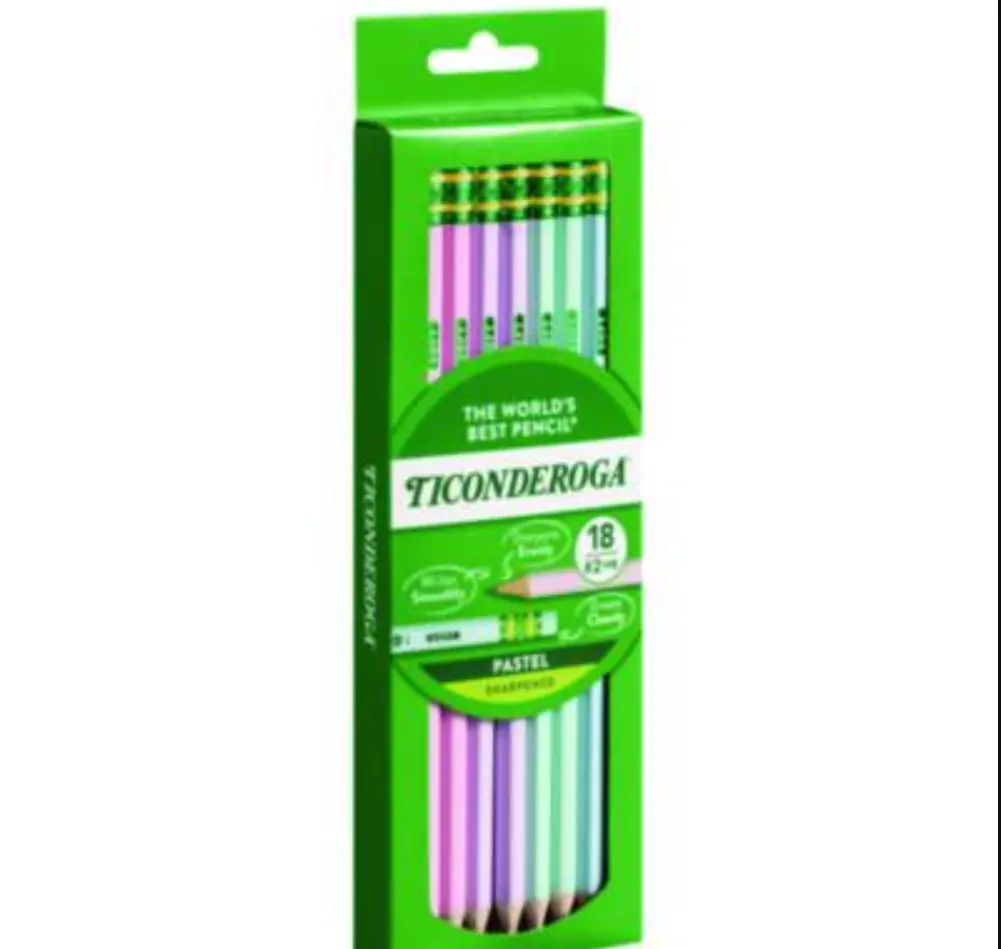 Ticonderoga Pre-Sharpened Pencil, 2.2 mm, HB (#2), Black Lead, Pastel Assorted Barrel, 18/Pack