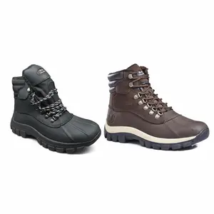 KINGSHOW Men's Closed Winter Round Toe Leather Waterproof Walking Footwear - Brown Leather Boots, Men's Shoes