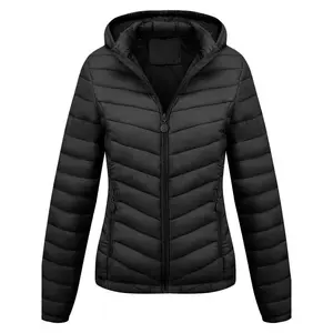 Women’s Lightweight Puffer Jacket, Casual Autumn & Winter Hooded Coat with Pockets Warm Everyday Commuter Outerwear